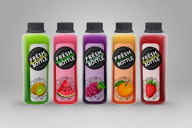 果汁瓶包装外观设计样机模板 Juice Bottle Set Packaging MockUp插图(9)