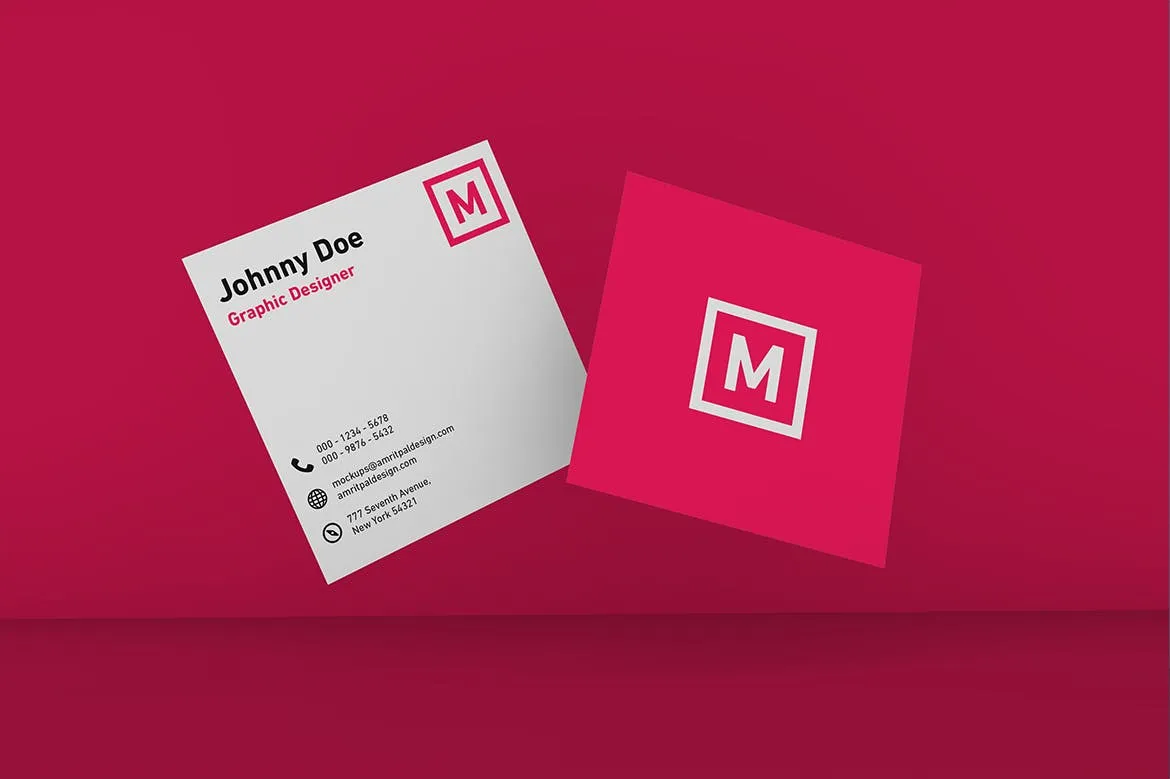 方形企业名片悬浮效果图样机模板 Floating Square Business Card Mockup插图(1)