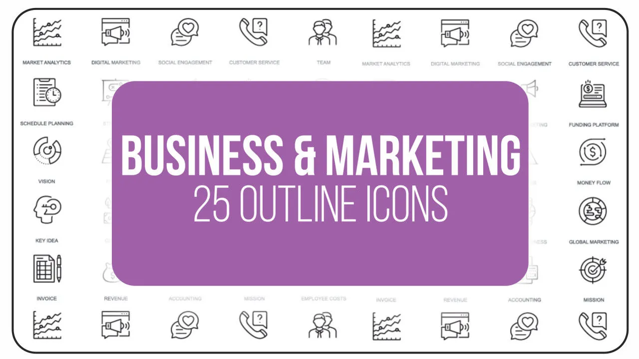 25个现代简单创意的商业和营销业大纲图标像素设计精选AE模板