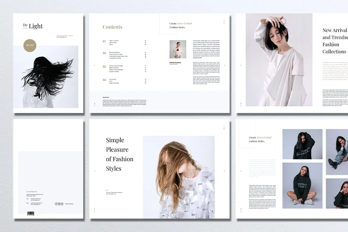 时尚服装品牌产品目录/画册设计模板 DE LIGHT Minimalist Fashion Magazine插图(2)