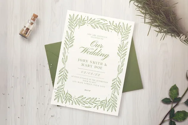 植物手绘元素装饰婚礼请柬设计模板 Botanical Wedding Invitation插图(2)