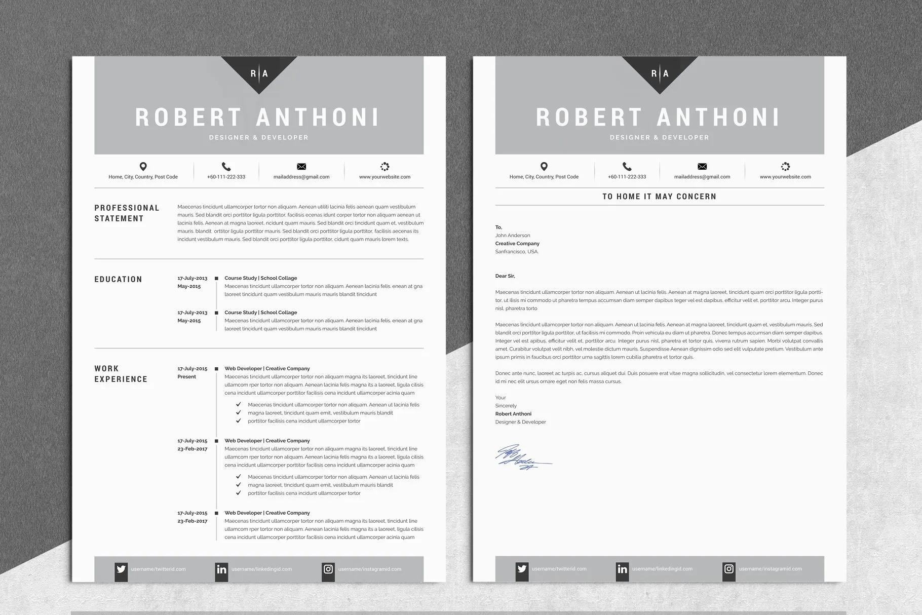 极简主义创意电子简历模板 4 Pages Creative Resume Pack插图(3)