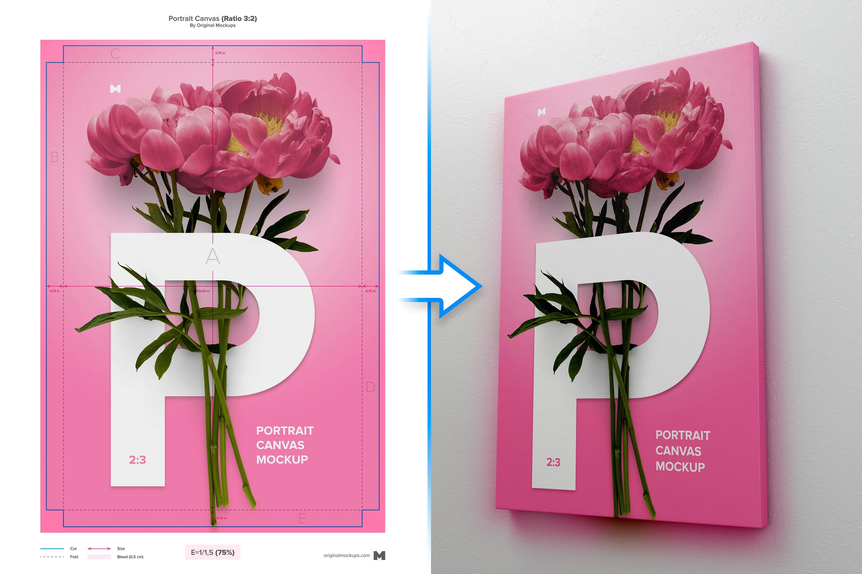 挂墙艺术画像展览画框右视图样机模板素材 2:3 Portrait Canvas Mockup Hanging on Wall, Right View插图(3)