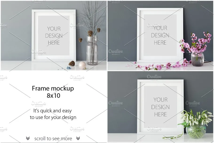 灰色背景画框相框样机 Frames Mockup 8×10 – PACK (Grey)插图(1)