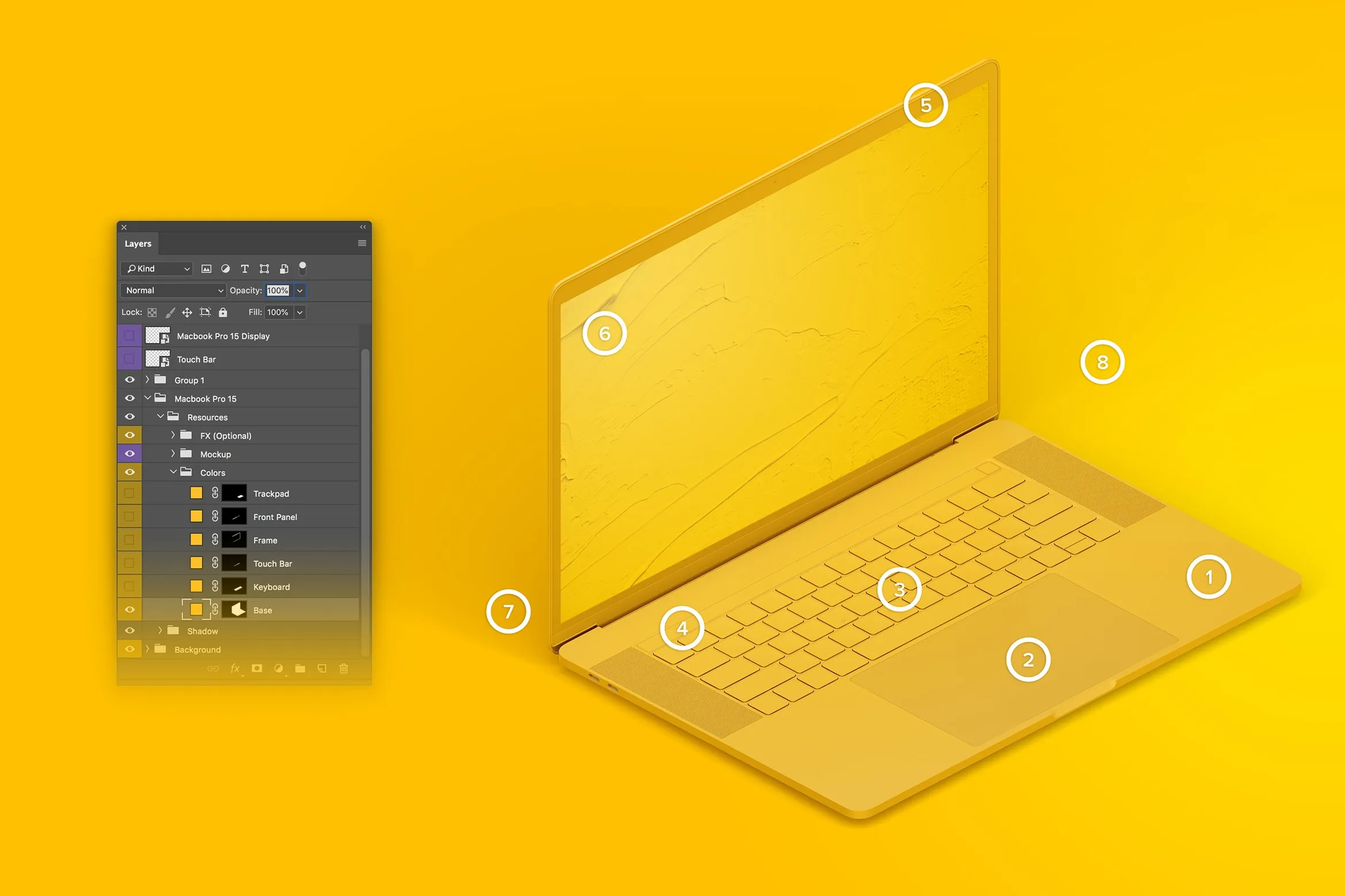 15寸MacBook Pro苹果笔记本电脑左视图样机模板 Clay MacBook Pro 15" with Touch Bar, Left Isometric View Mockup插图(1)