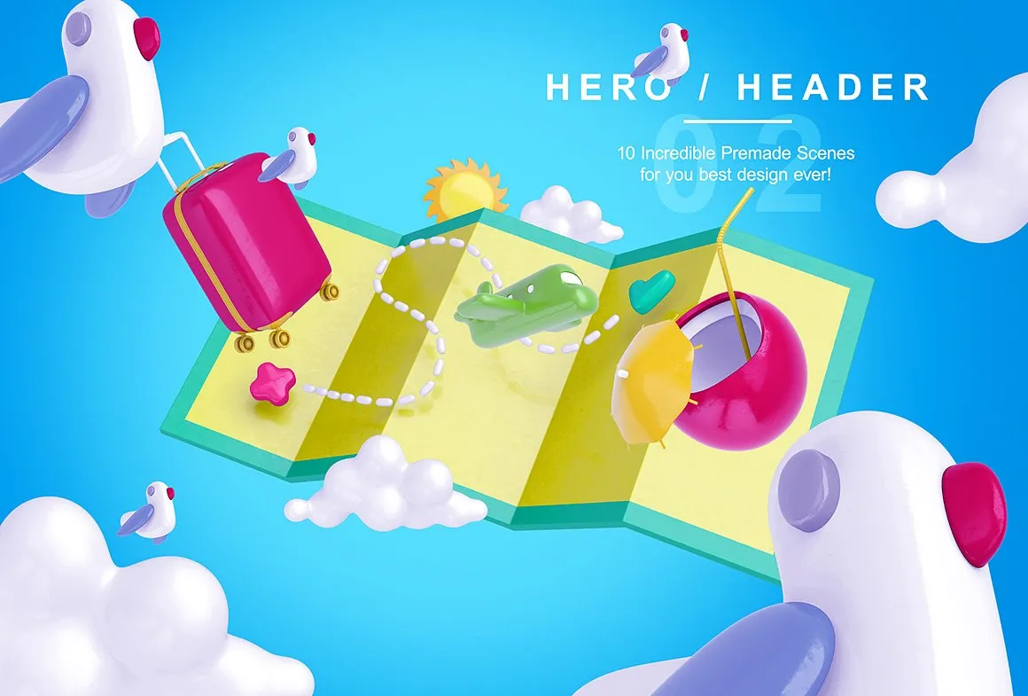 Bright Travel Items Scene Generator卡通风格的旅游物品展示样机下载 1.38 GB[psd]插图(3)