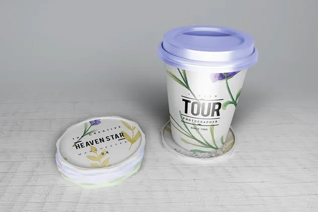 简约酒杯/咖啡杯垫样机V2 Coaster Mockups V2插图(2)