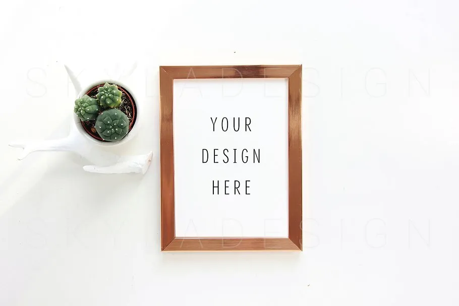 现代画框&马克杯样机 Minimal bronze frame & mug mockup插图(3)