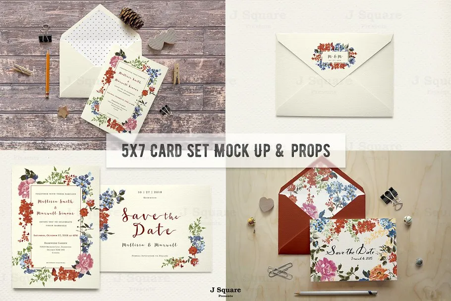 经典贺卡amp;信封样机模板 Organic-Styled 5#215;7 Card Set Mock Ups