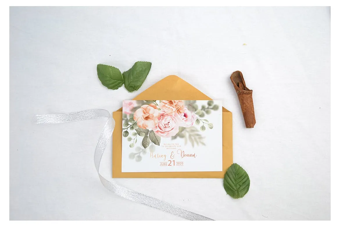 婚礼邀请函设计效果图样机素材库精选模板v3 Beautiful Realistic Wedding Invitation Mockup V3插图(3)