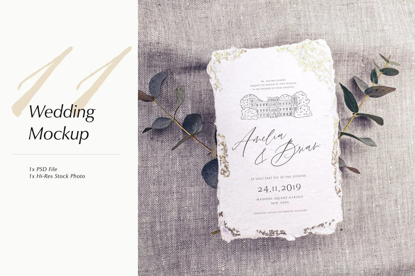 婚礼照片婚礼邀请函优雅风格设计样机像素设计精选模板v11 Wedding Photo Mockup 11