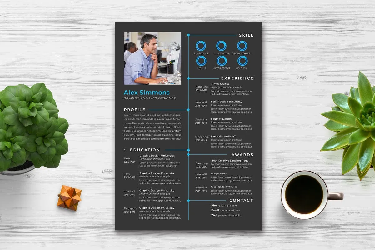 酷黑背景个人应聘简历模板素材v3 Cv / Resume vol.3