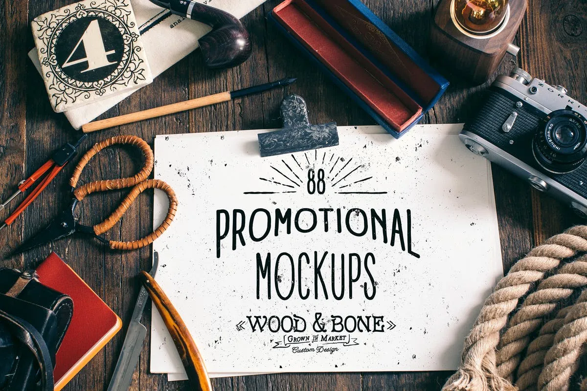 手作艺术品工匠制作促销场景样机合集 “Wood&Bone” – Promotional Mockups插图