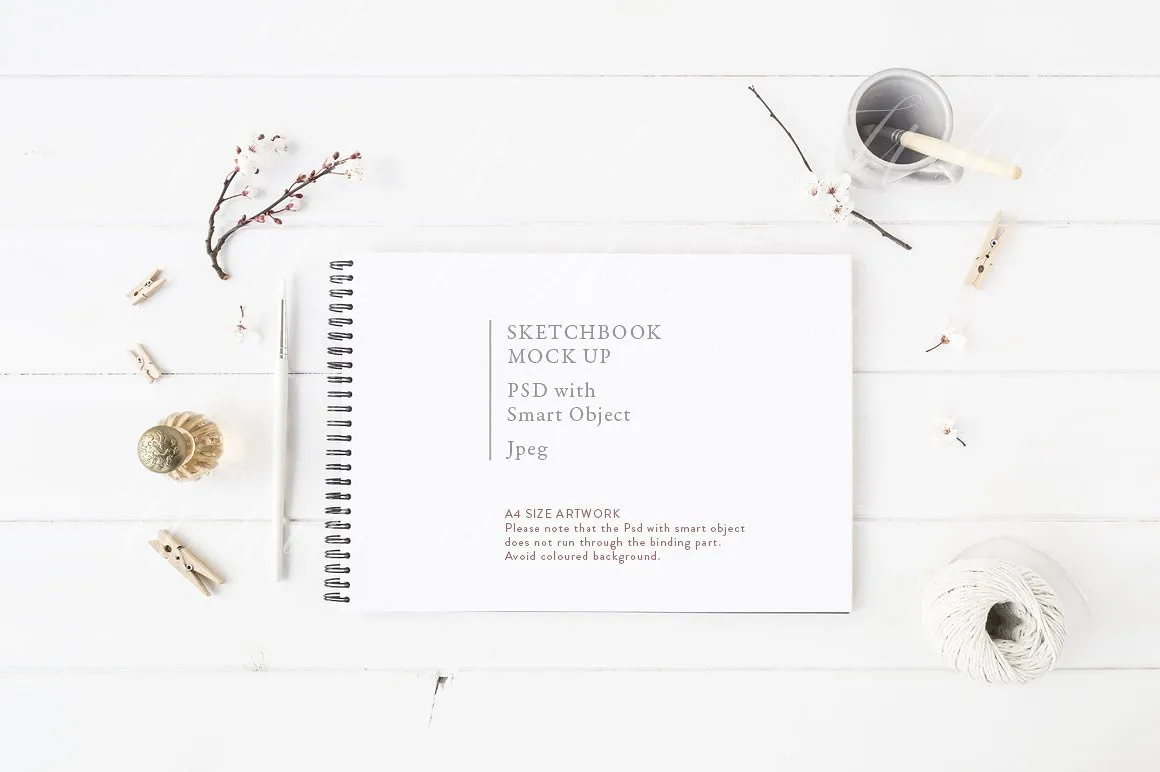 素描绘画作品展示样机模板 Sketchbook mock up – Artist’s style插图