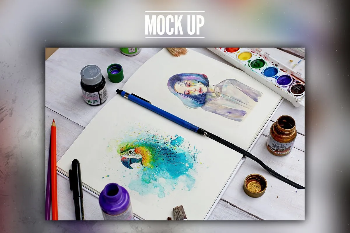 手绘画册作品展示样机 Watercolor Book Mock Up插图