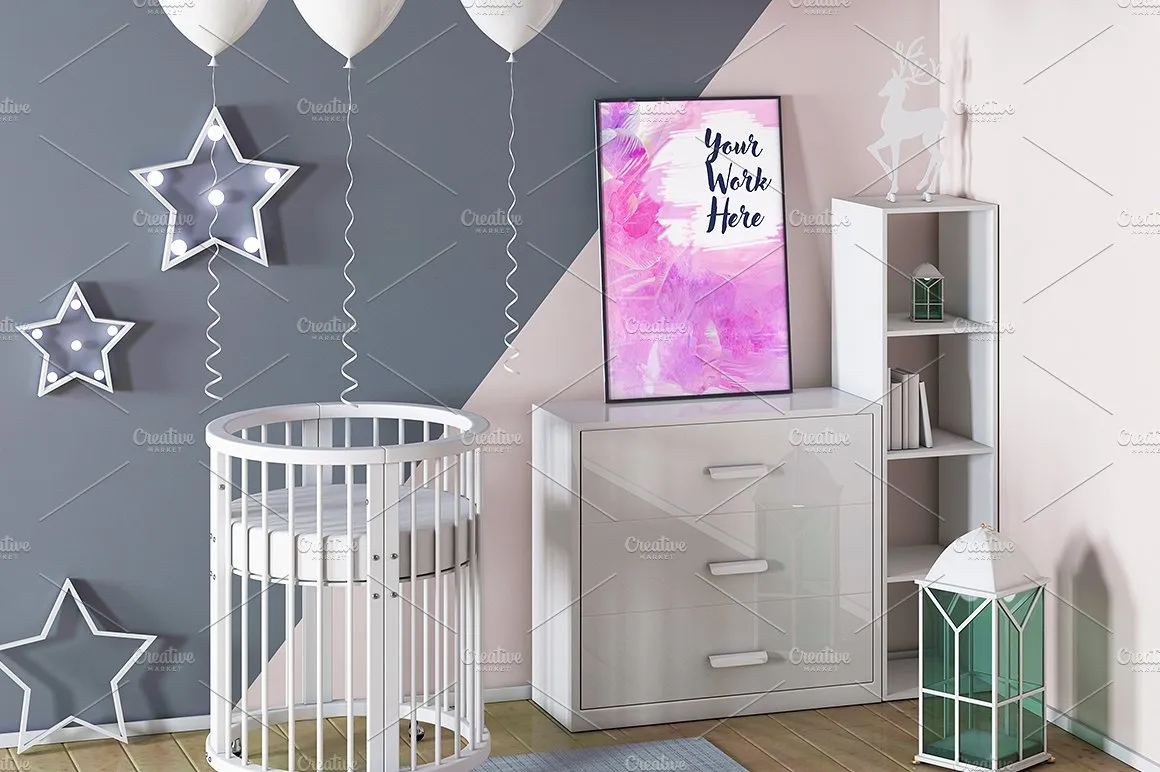 10款孩子室内海报框架展示模型集合下载Poster frame mockup in child room[psd]插图(10)