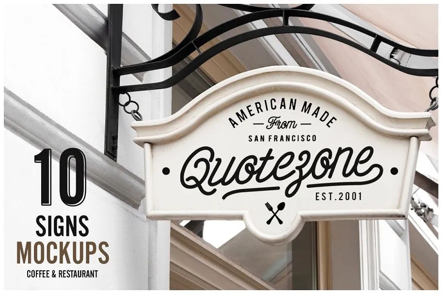 10款西餐厅amp;咖啡厅标志样机 10 Signs Mockup Restaurantamp; Coffee