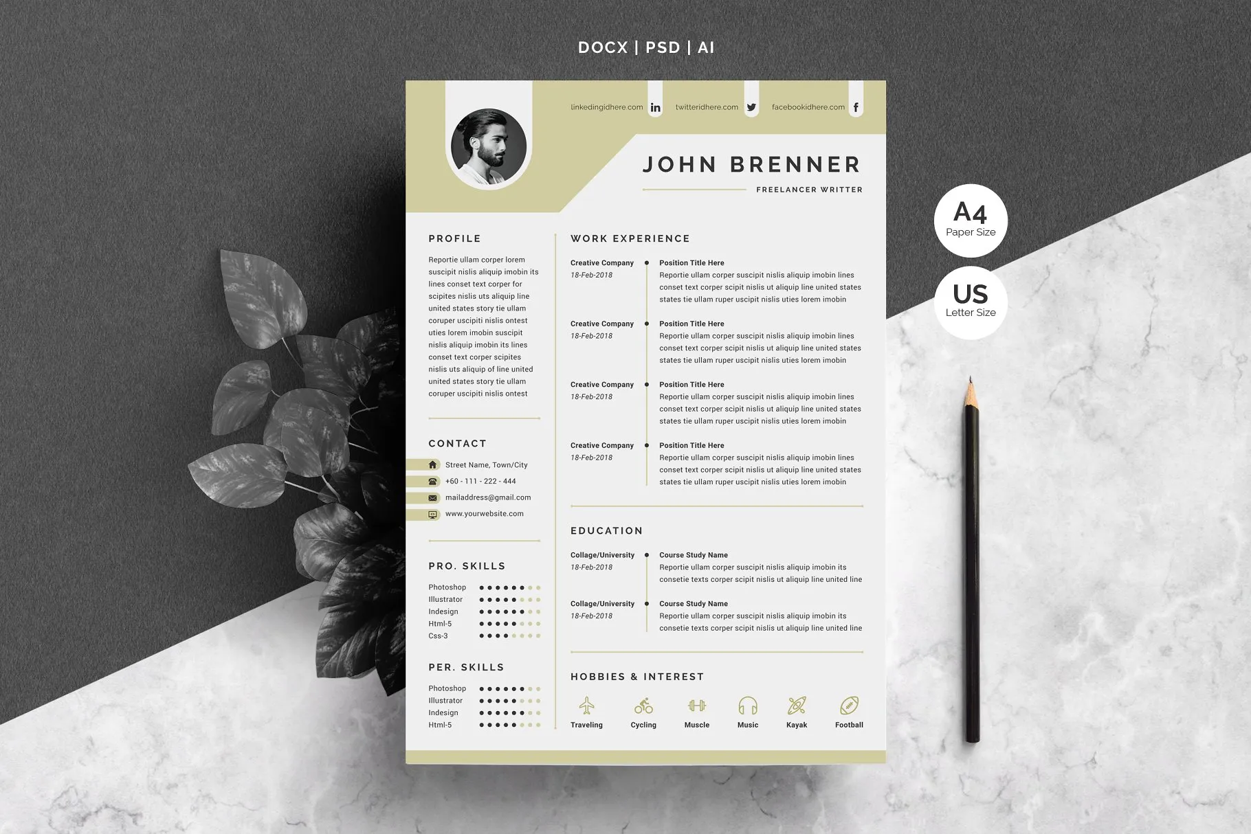 极简主义个人简历模板 Minimal Resume Template 2 Pages