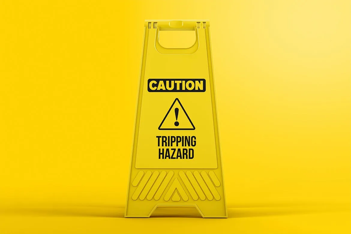 塑料地板警示牌设计图样机素材库精选模板 Plastic Caution Floor Sign Board Mockup插图(1)