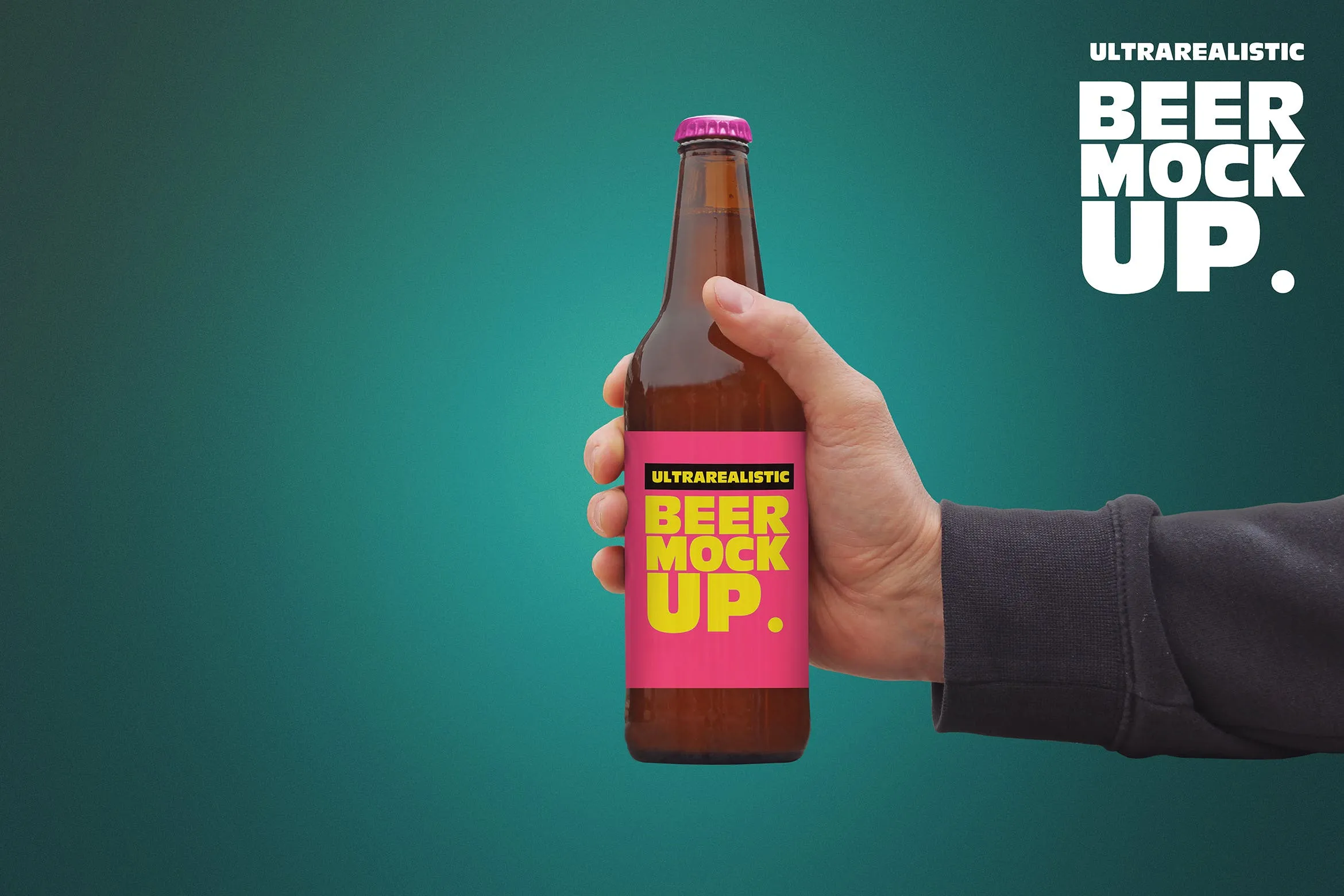 手拿50cl啤酒瓶玻璃瓶样机设计像素设计精选 Clean Hand 50cl Beer Mockup