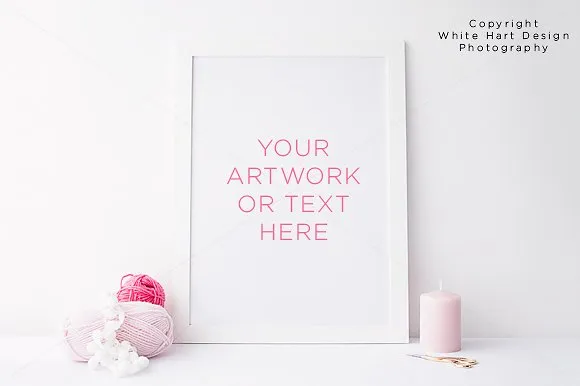 粉色少女小清新白色木质画框样机模板 Styled frame mock up – PSD + Jpeg插图