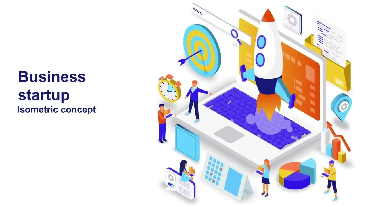 创业等轴测概念插图卡通像素设计精选AE模板
