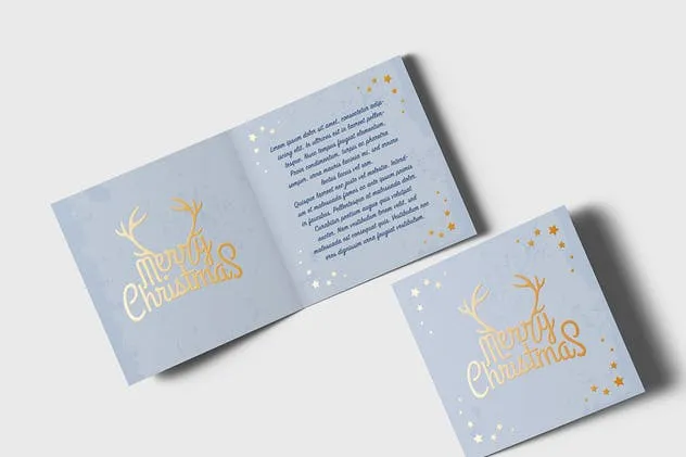 正方形铝箔冲压贺卡样机 Square Greeting Card Mock-Up with Foil Stamping插图(7)