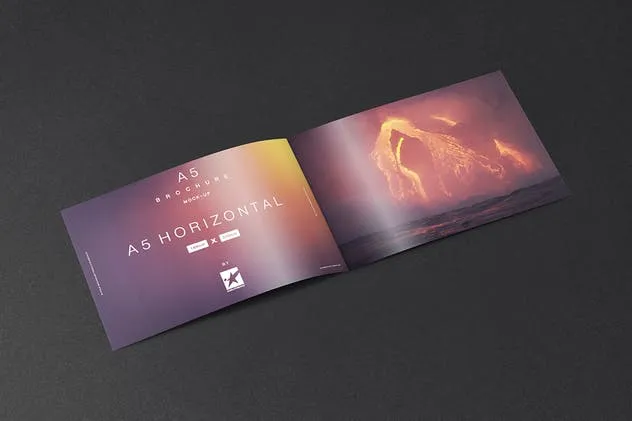 A5尺寸规格宣传册设计平铺视觉样机模板 Bi-Fold A5 Horizontal Brochure Mock-Ups Vol.1插图(4)