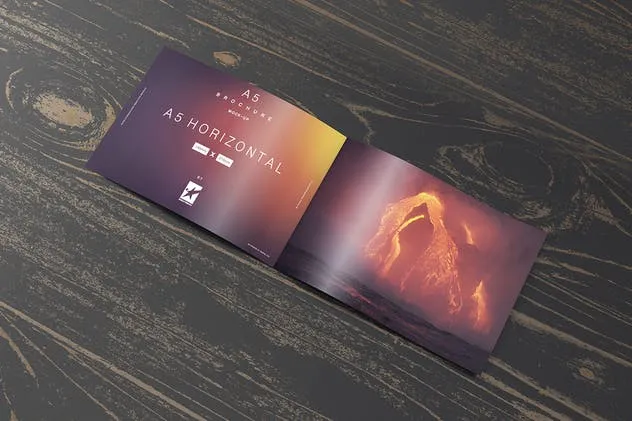 A5尺寸规格宣传册设计平铺视觉样机模板 Bi-Fold A5 Horizontal Brochure Mock-Ups Vol.1插图(6)