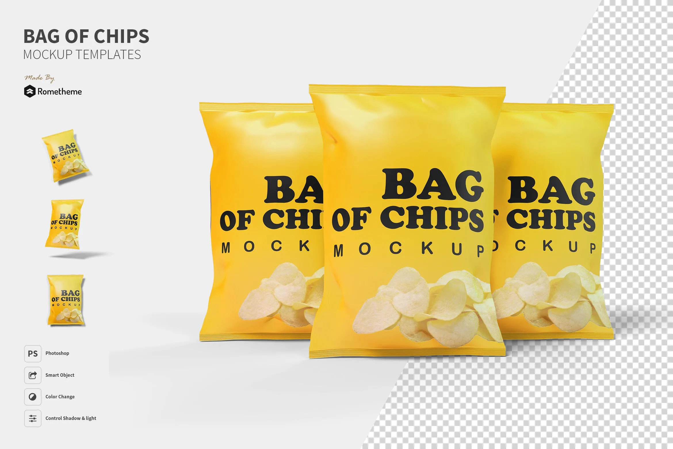 薯片膨化食品包装袋设计素材库精选模板 Bag of Chips – Mockup FH插图