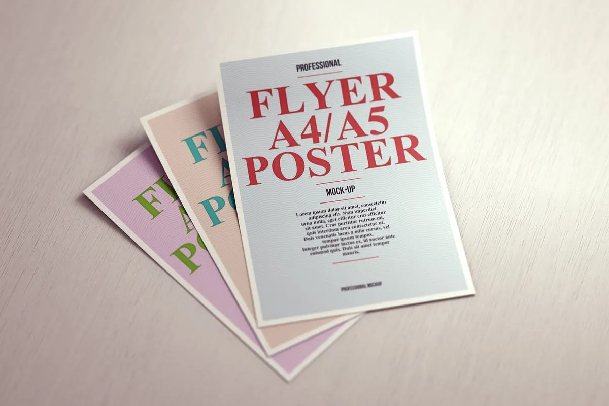 A4/A5纸张规格海报传单样机 A4 / A5 Poster Flyer Mock-up