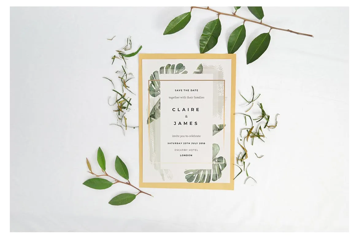 婚礼邀请函设计效果图样机素材库精选模板v4 Beautiful Realistic Wedding Invitation Mockup V4插图(1)