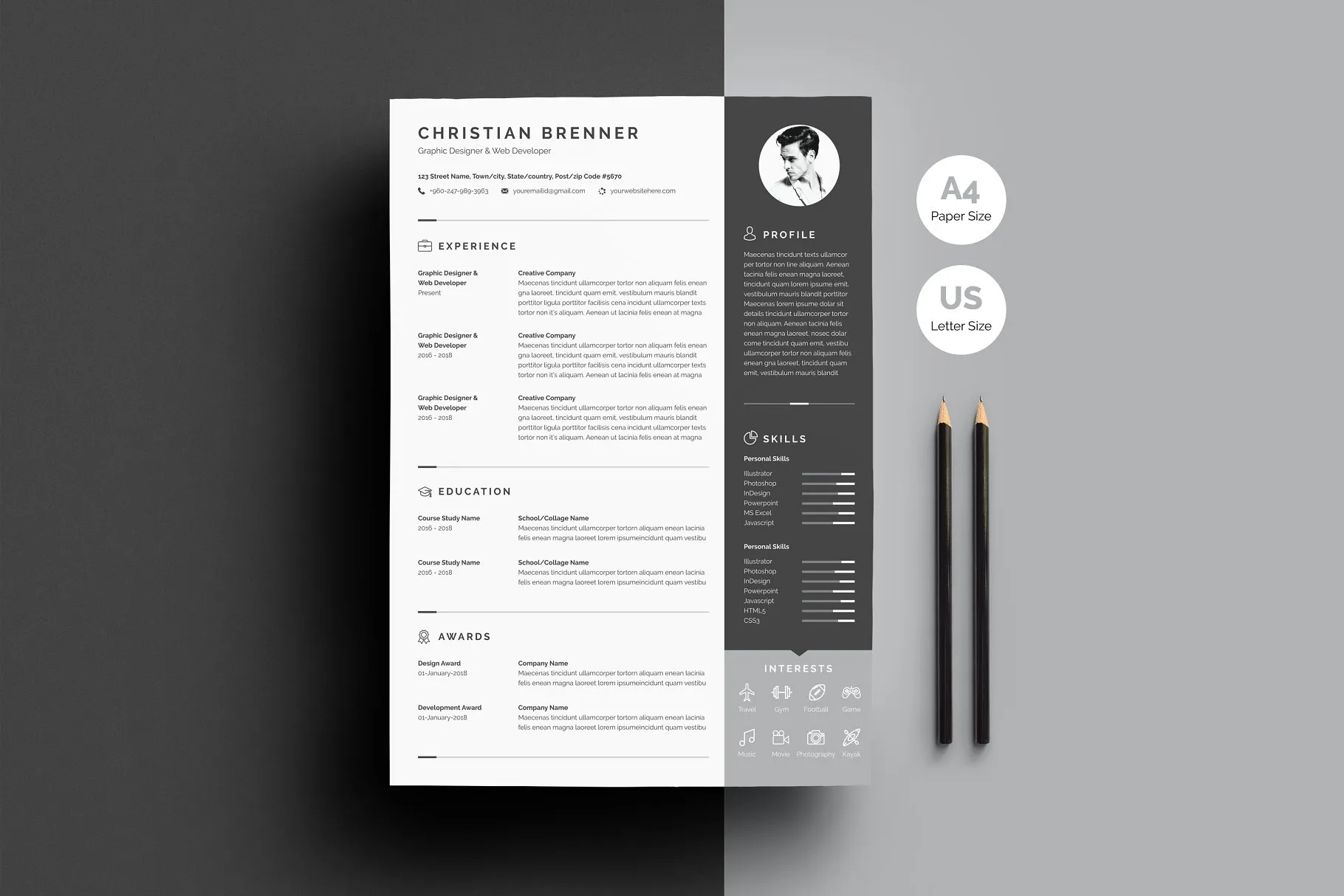 极简个人白色图文简历模板 Resume/CV Template插图(3)