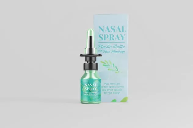 滴鼻药剂塑料瓶及包装盒外观设计样机 Nasal Plastic Bottle With Box Mockup插图(5)