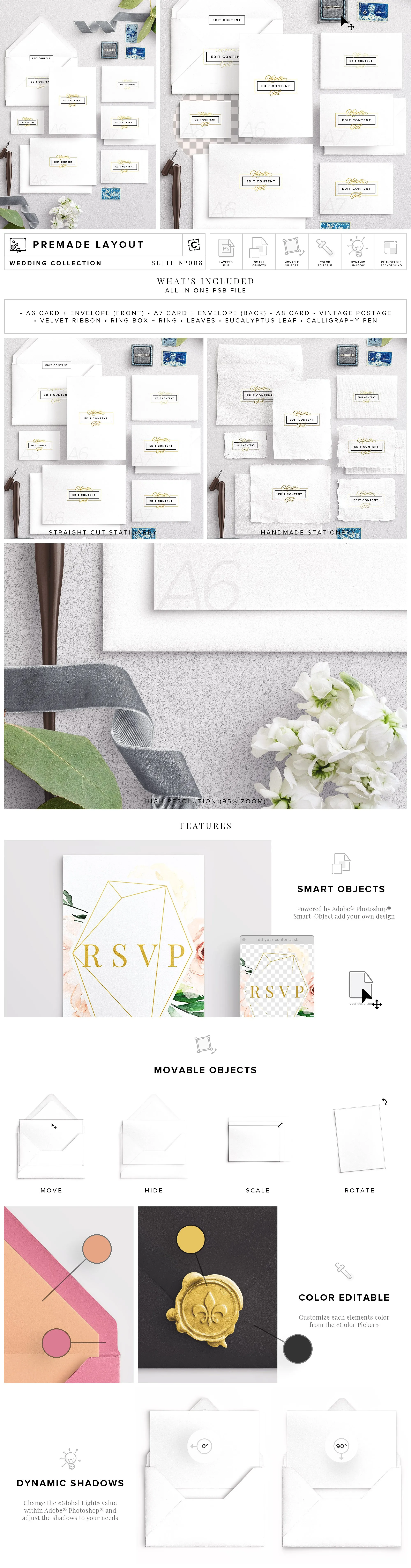 婚礼邀请物料设计展示样机模板合集 Wedding Stationery Suite Mockup