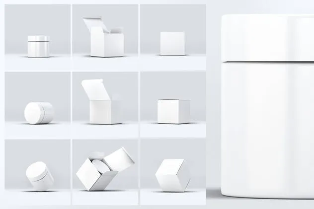 化妆品护肤品玻璃罐/外包装盒子样机 Cosmetic Jar & Box Mock-up插图(3)