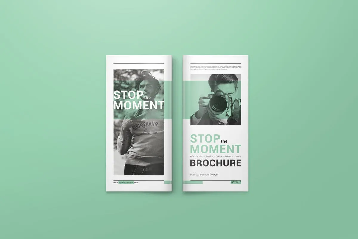 DL双折页传单宣传册样机模板V2 DL Bifold Brochure Mockups 02插图