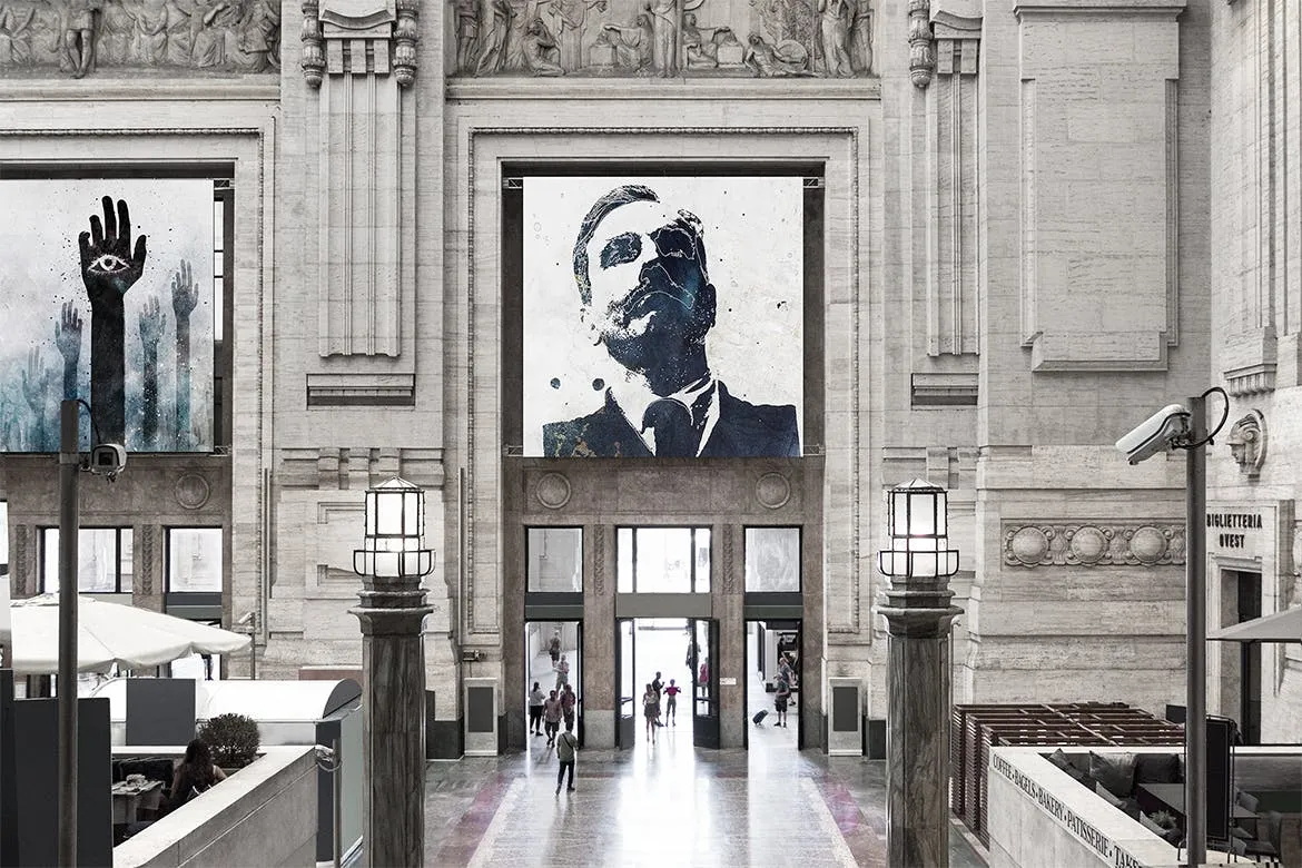 大厅门口巨幅海报设计效果图样机模板 Classy Poster Mock-up