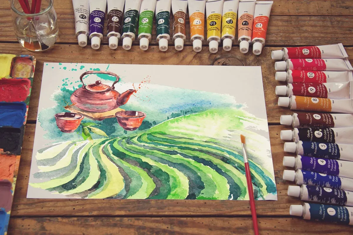 水彩画作品展览工作室场景样机 Sketchbook Paint Scene