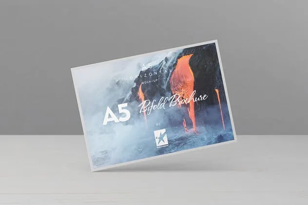 A5尺寸规格宣传册设计平铺视觉样机模板 Bi-Fold A5 Horizontal Brochure Mock-Ups Vol.1插图(7)