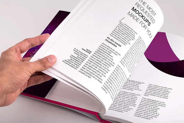 精装图书内页版式设计预览图PSD样机04 Hardcover Standard Portrait Book PSD Mockup 04插图