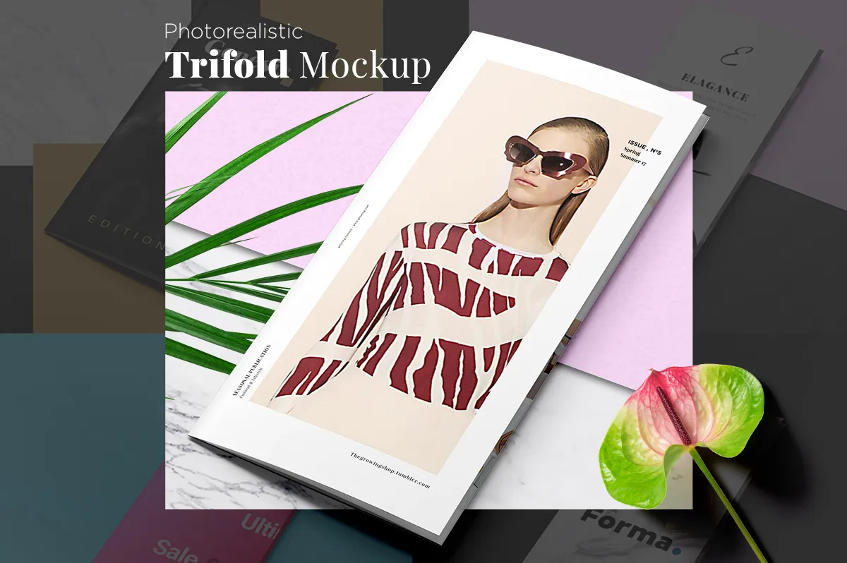 时尚三折叠宣传单样机 Fashion Trifold Mockup