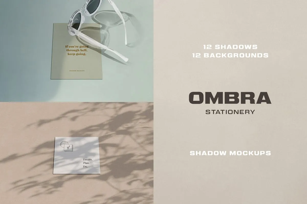 办公用品设计预览阴影背景样机模板 Ombra Stationery Shadow Mockups插图