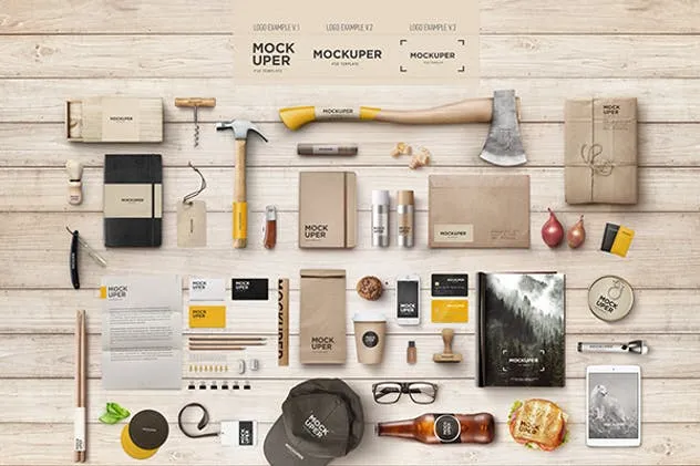 木制工艺品品牌等距场景样机 Brutal Wood Branding Mock-Up (PSD)插图(1)