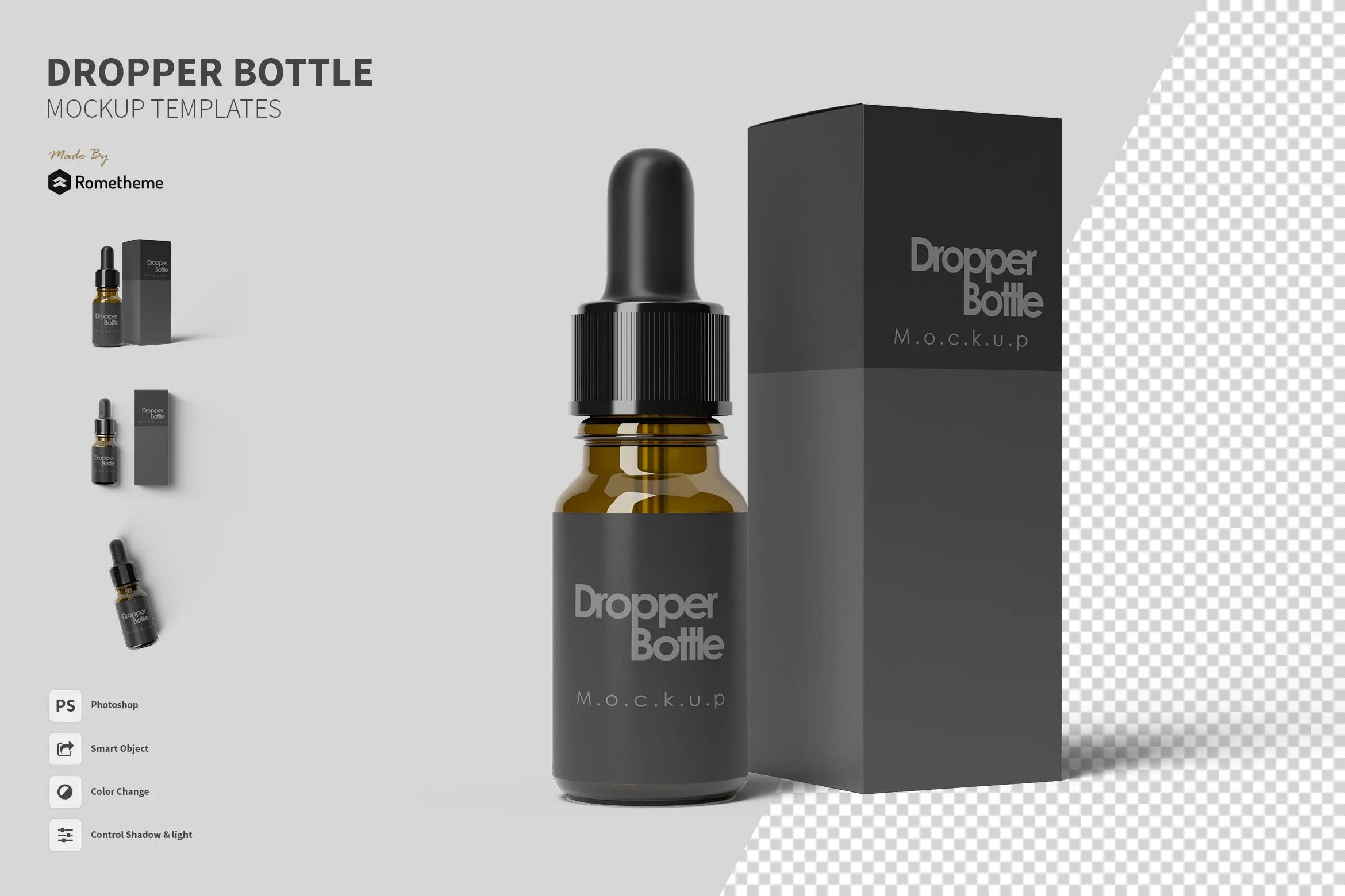 滴管瓶及外包装设计像素设计精选模板 Dropper Bottle#8211; Mockup FH