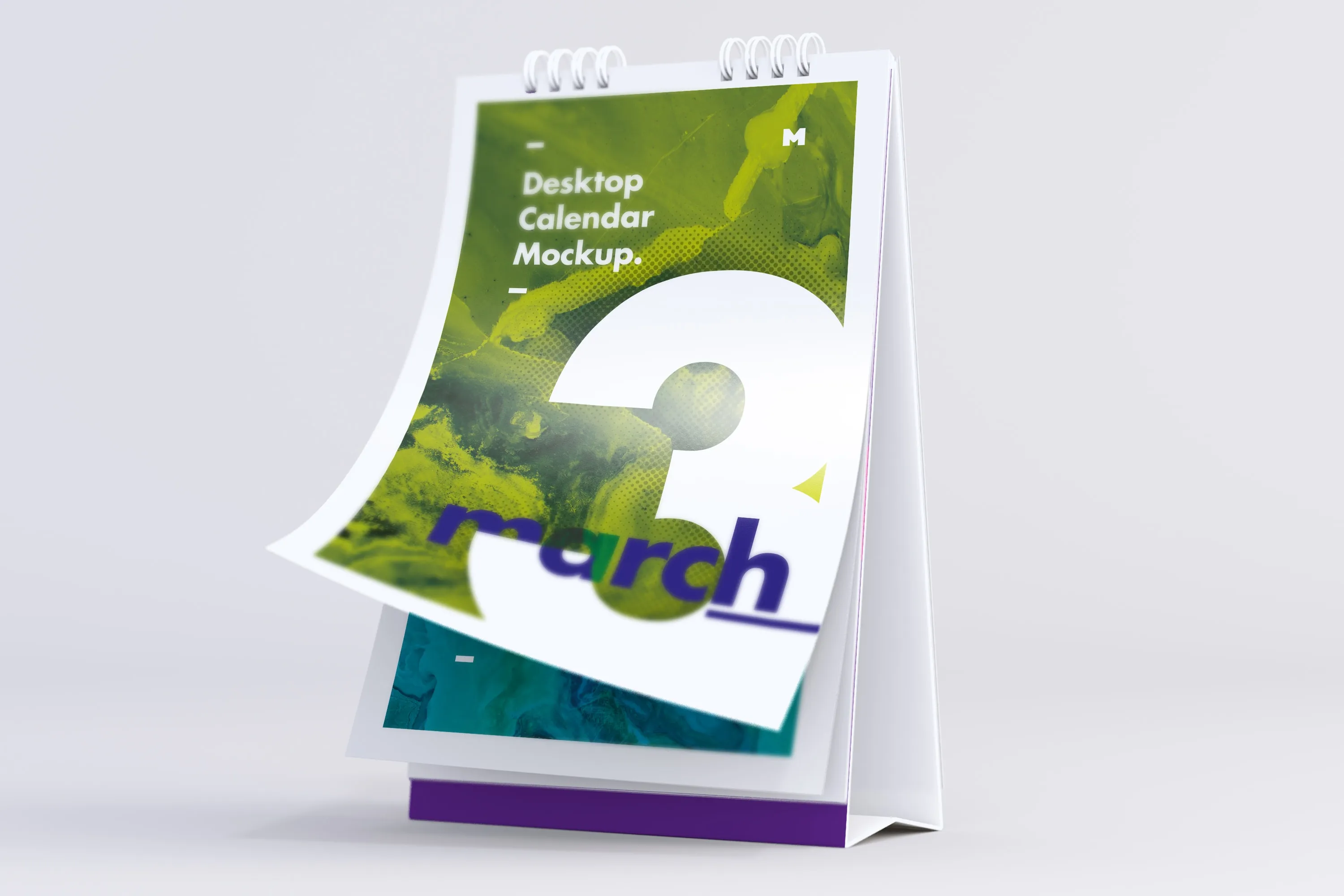 桌面纵向日历设计翻页效果样机模板 Desktop Portrait Calendar Mockup Turning Pages