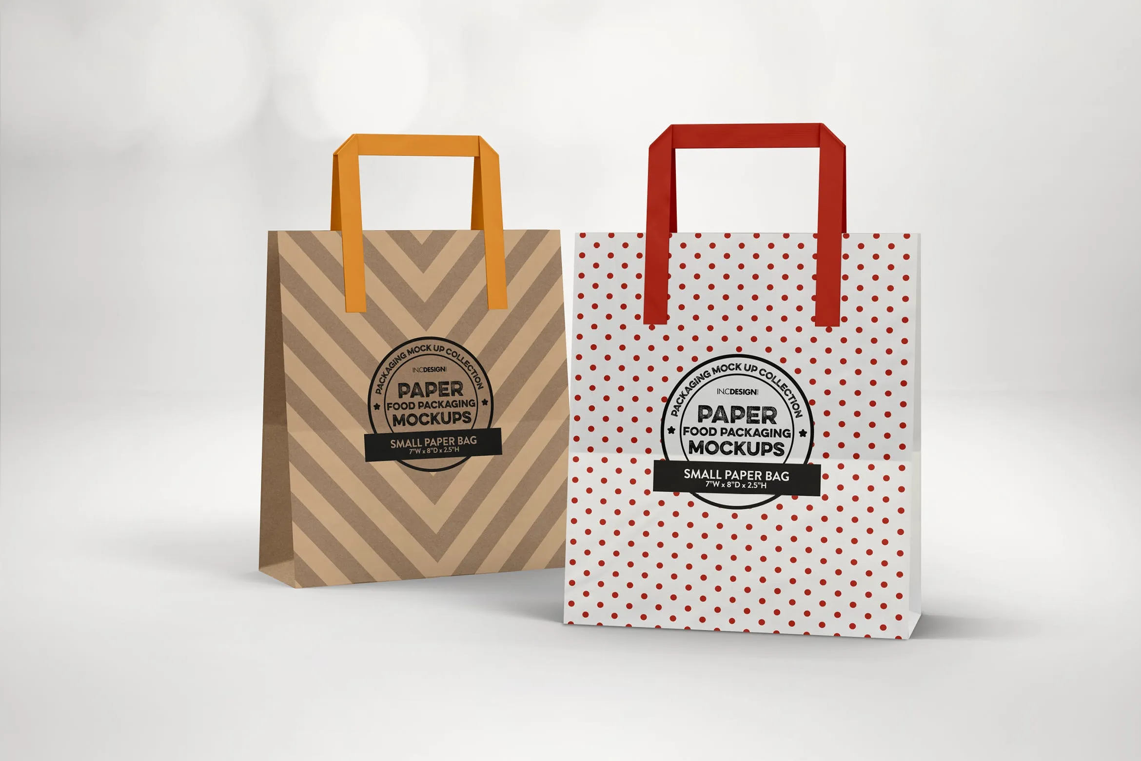 购物纸袋外观设计效果预览像素设计精选 Small Bags with Flat Handles Packaging Mockup