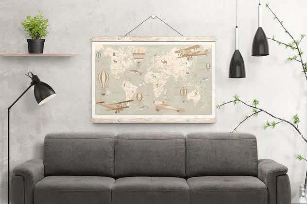 墙壁木制挂架海报广告样机 Wooden Poster Hanger Mockup插图(2)