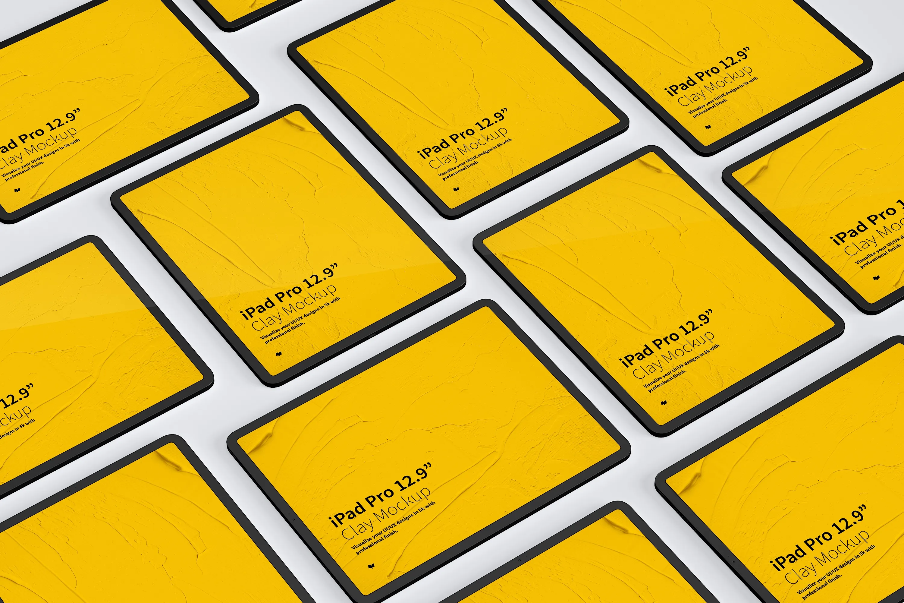 iPad Pro平板电脑屏幕界面设计预览图等距网格样机02 Clay iPad Pro 12.9” Mockup, Grid Layout 02插图(2)