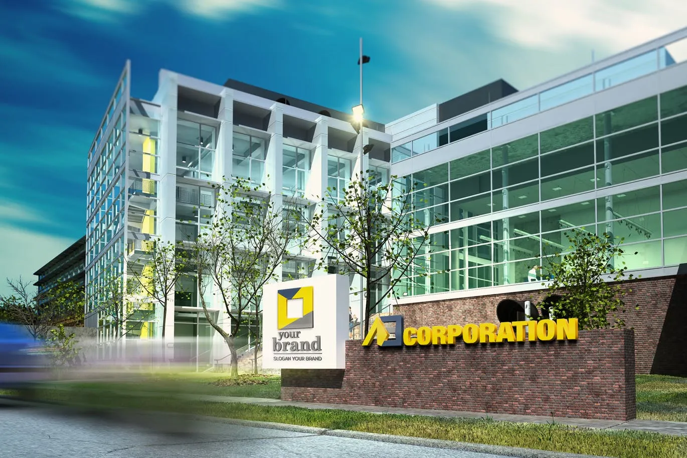 3D立体logo标志企业文化办公室设计VI样机展示模型mockups